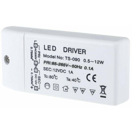 Μετασχηματιστής οδήγησης LED 12Watt, σχεδιασμός χαμηλής κατανάλωσης με προστασία από