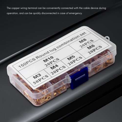 150 Pcs Cable Ring Terminal Ring Cable Lugs Copper Lugs Ring Terminals Connectors Brass Crimp Cable Wire Terminals 2