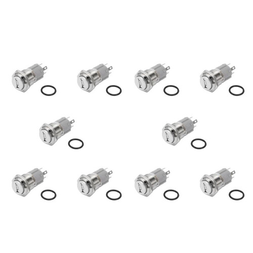 10X 12V 16mm Car LED Light Momentary Horn Button Metal  Push Button