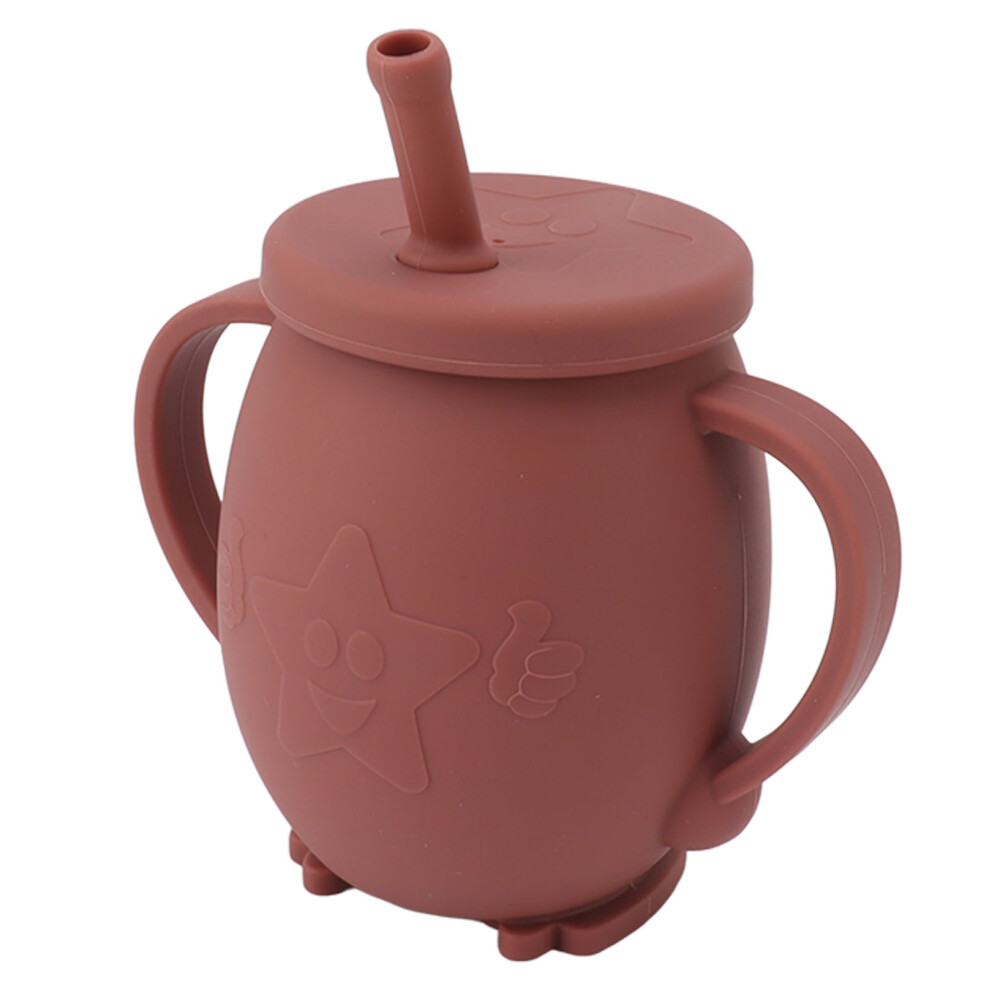 230Ml Silicone Toddler Sippy Cup With Straw Lid, Spill Proof Brown