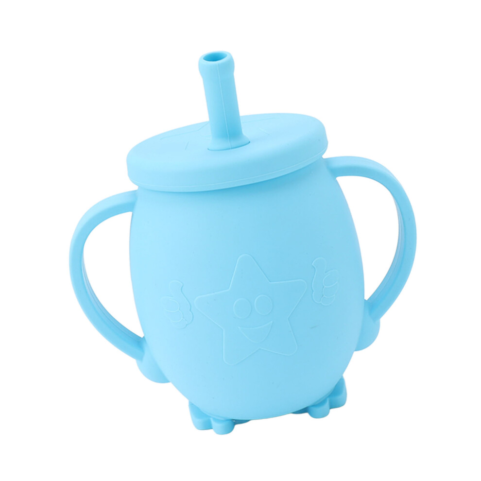 230Ml Silicone Toddler Sippy Cup With Straw Lid, Spill-Proof Blue