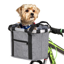 Bike Basket For Small Dogs, Folding Detachable Bicycle Handlebar Storage Bag With Water Resistant Oxford Fabric Sturdy Aluminum Frame Quick Install