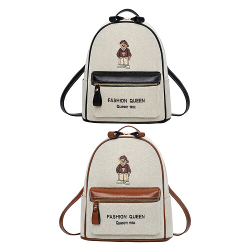 Large Capacity PU Backpacks for College Student Bear-brown 1