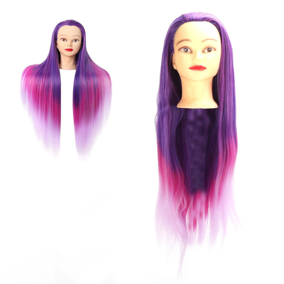 Mannequin Head with Purple Pink Gradient Synthetic Hair for Hairdressing Practice