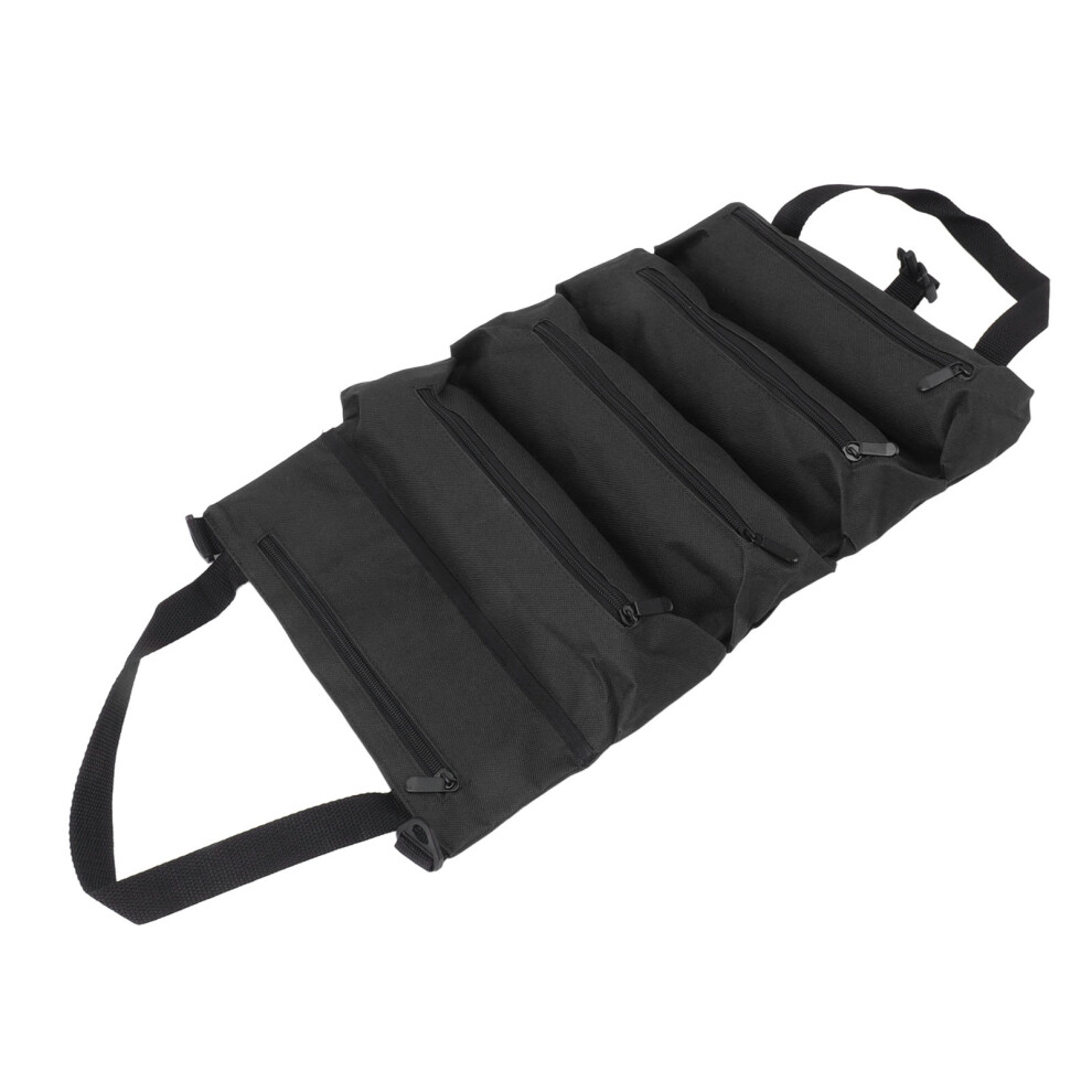 Portable Oxford Roll Up Tool Bag With 5 Zipper Pockets, 46X29cm, Black 9301370352661