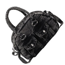 Retro Jeans Motorcycle Style Crossbody Bag Multi Pocket-Black
