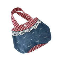 Cute Jeans Handbag Sweet Korean Design Large-Dark blue bow