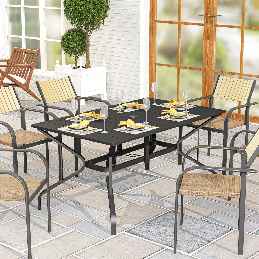 Outsunny Garden Dining Table With Steel Frame And Slatted Top For Balcony Black