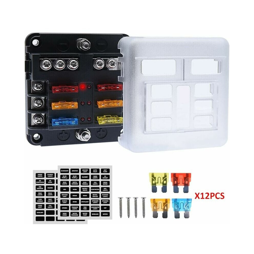 Marine Grade Fuse Block, Flame-Retardant Pbt Material Quick Fix 12V Led Warning Indicator Water Resistant Cover For Car Boat Rv, Includes 9169997171399