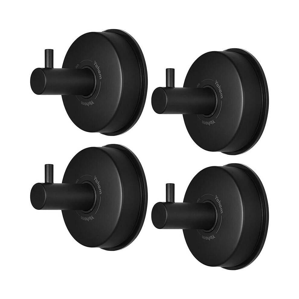 Super Suction Hooks For Kitchen & Bathroom, Vacuum Suction Stainless Steel No Damage For Non-Porous Surfaces, Matte Black Suction Cup Hooks 9340959524075