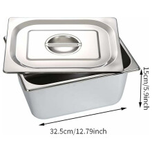 Hotel Pan Stainless Steel, 1/3 Size Deep Steam Table Pan with Lid, Reusable Anti Rust Food Storage Tray with Rounded Corners and Rolled Edges, High