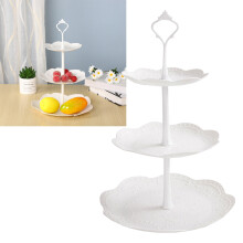 White Plastic 3 Tier Dessert Cake Stand Round Fruit Tray 220g