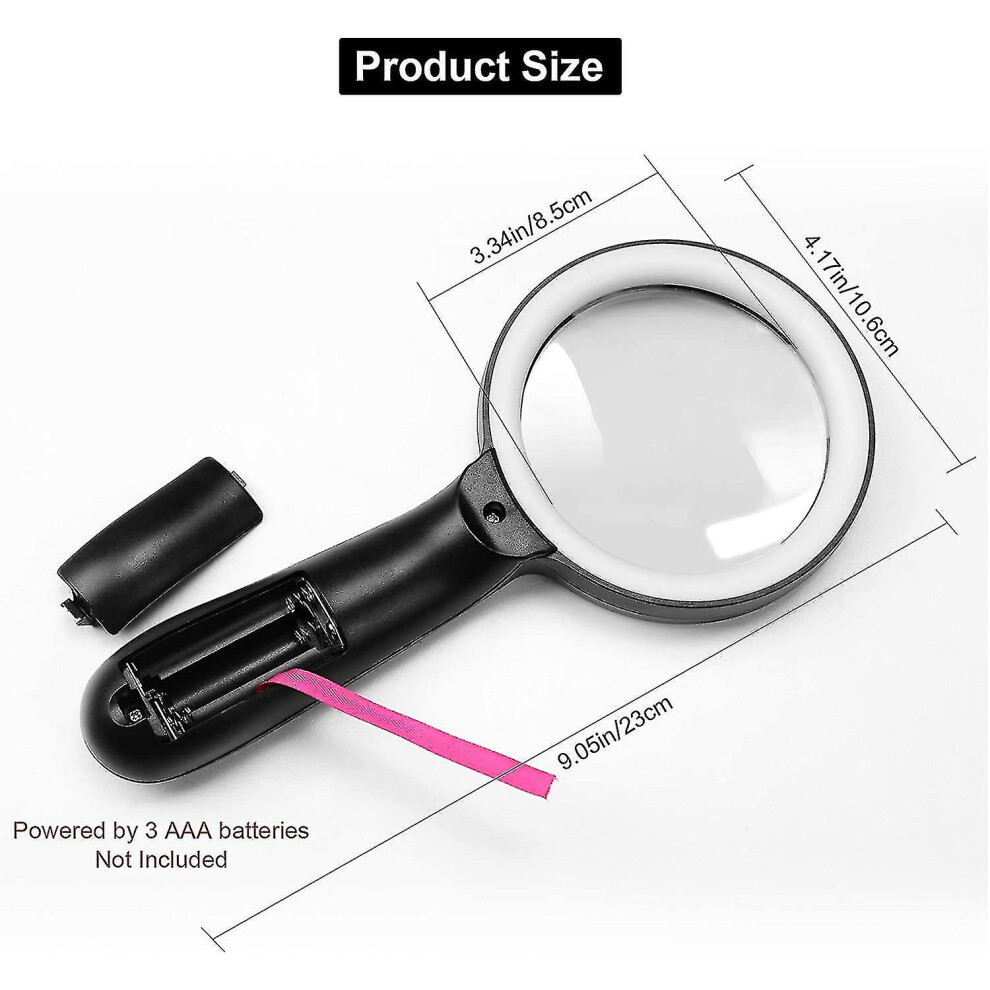 Handheld Magnifying Glass, 10X Magnifier with 12 LED Lights, High Power Magnification Lighted Magnifier for Reading, Viewing Books, Maps,