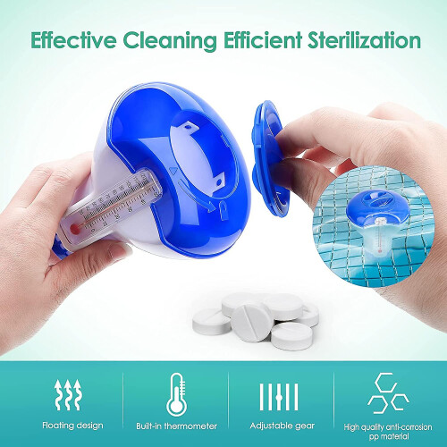 Chlorine Dispenser with Built-In Thermometer, Adjustable Flow Control for Customized Sanitization, Durable Materials for Outdoor Use, Floating Design 2