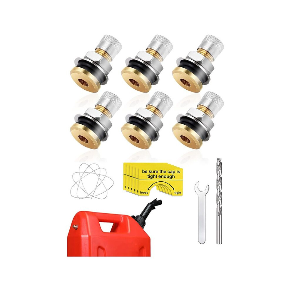 6 Pack Fuel Gas Tank Vent Caps,Leak-Proof Gas Jug Vent Caps Enhances Flow,Metal Gas Can Vent Cap Kit 4711663680558