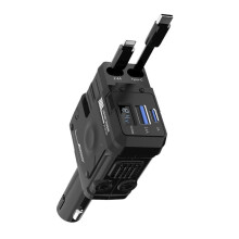 Cargador de Coche USB C de 120 W, Adaptador de Carga Súper Rápida Escalable 4 en 1, Tipo C con Cable Retráctil para Toma de Teléfono, Color Negro
