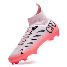 (Pink, 44) Limited high-top football shoes, unisex style, suitable for adults and students, breathable, non-slip, durable. Sole spikes