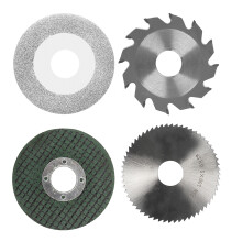 Ensemble de 4 lames de scie 63 mm: lames en résine, pierre à affûter, HSS et alliage