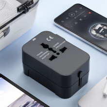 Bærbar internasjonal reiseadapter, Verdensomspennende alt-i-ett doble USB-ladeporter for flere enheter, Sikker AC-strømuttak med LED-indikator,