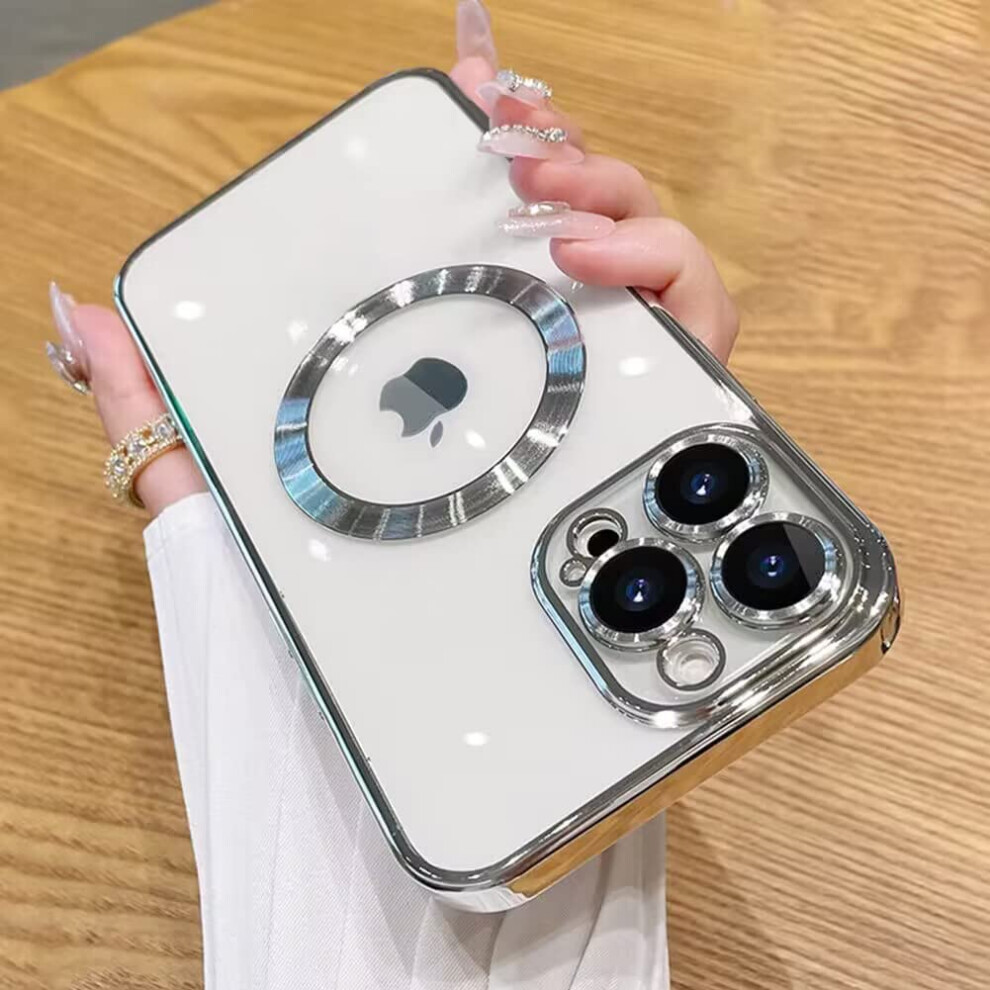 Magnetic Clear Case For Iphone 13 Pro Max 6.7 Inch, Luxury Plating Bling Transparent Shockproof Magsafe Case With Full Camera Lens Protector, 9169997173423