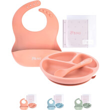 Bavaglino regolabile per lo svezzamento, set completo per l'alimentazione del bambino, utensili in silicone alimentare sicuri con forte ventosa,