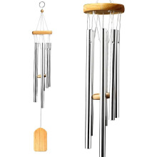 Windgong met wereldmuziek, melodieën gestemd in de pentatonische toonladder voor terras- en tuindecoratie, zilverkleurige aluminium buizen, zorgt