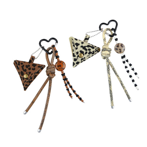 Breloque de sac imprimé léopard perlé, pendentif-Q1743 2 1