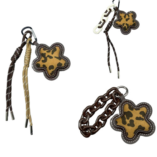 Breloque de sac à fleurs imprimé léopard, porte-clés en corde-UN 1