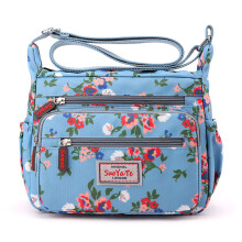 Women Bag Flower Print Messenger Purse-Blue bottom floral