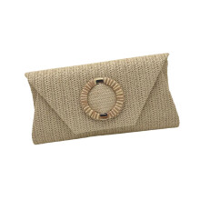 Stroh-Clutch-Geldbörse für Damen, Umhängetasche,-Gold
