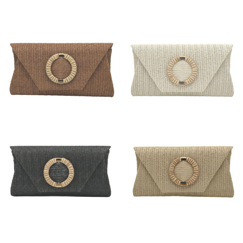 Stroh-Clutch-Geldbörsen, gewebte Umschlag-Geldbörse,-Schwarz 1