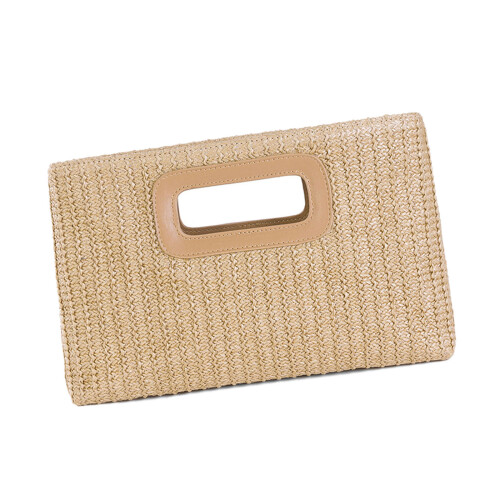 Stroh-Clutch-Geldbörsen mit oberem Griff,-Aprikose