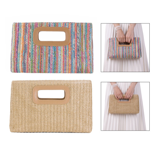 Stroh-Clutch-Geldbörsen mit oberem Griff,-Aprikose 2