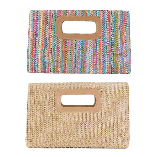 Stroh-Clutch-Geldbörsen mit oberem Griff,-Aprikose 1