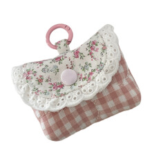 Headphone Storage Bag Floral Print Coin Purse Coin Pouch- Pink