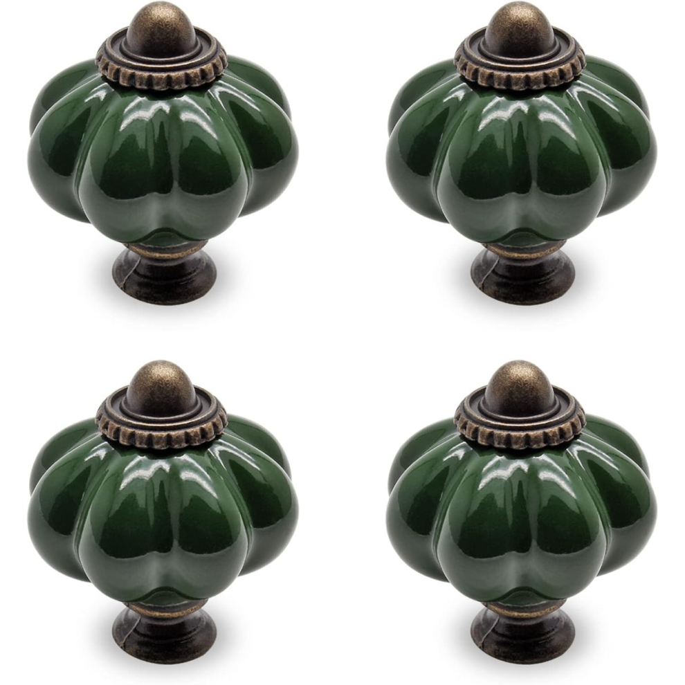 4Pcs Grass Green Pumpkin Vintage Ceramic Cabinet Knobs, Vintage Drawer Pulls And 6921102226645
