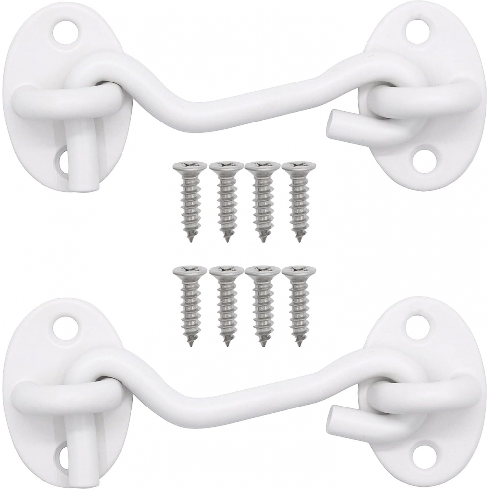 2Pcs 4 Inch White Privacy Hook And Eye Latch,Stainless Steel Barn Door Eye Latch 6921102279337