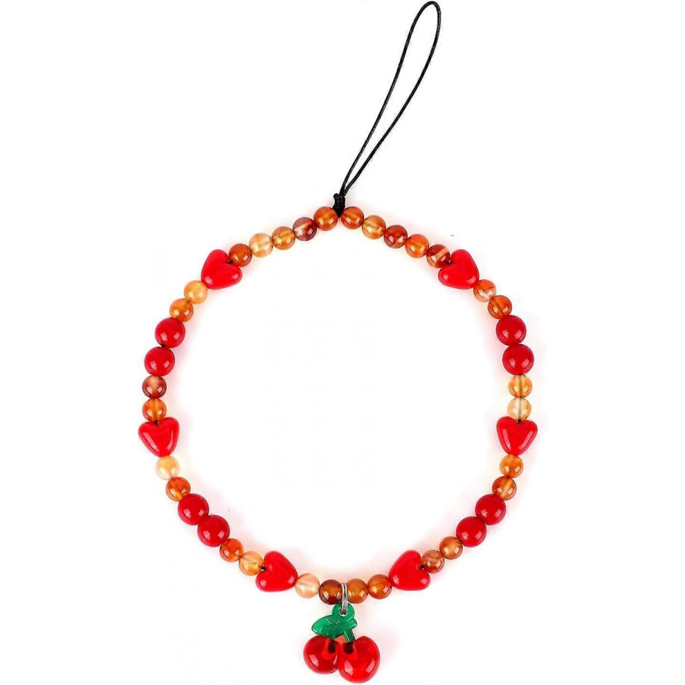 Cherry Phone Charm Strap, Beaded Cherry Phone Charm Cute Cell Phone Lanyard Red 6921102363999