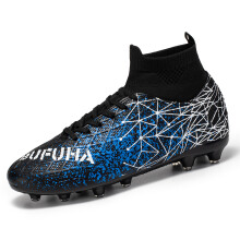 (Blue, 39) High-top football boots, broken nails, TF and spikes FG unisex styles, 4 colors to choose from, anti-slip and wear-resistant