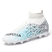 (WHITE, 41) High-top football boots, broken nails, TF and spikes FG unisex styles, 4 colors to choose from, anti-slip and wear-resistant