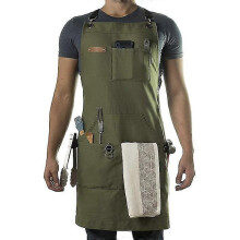 (green) Chef, Bbq And Work Apron With Bottle Opener And Hand Towel - Durable 10oz Cotton Canvas, Brass Hardware And Cross Back Straps - Snngv Tw