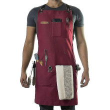 (red) Chef, Bbq And Work Apron With Bottle Opener And Hand Towel - Durable 10oz Cotton Canvas, Brass Hardware And Cross Back Straps - Snngv Tw