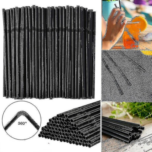 (100 sticks) 500/200/100pcs Flexible Bendy Black Drinking Straws Plastic Disposable Straws Tw 2