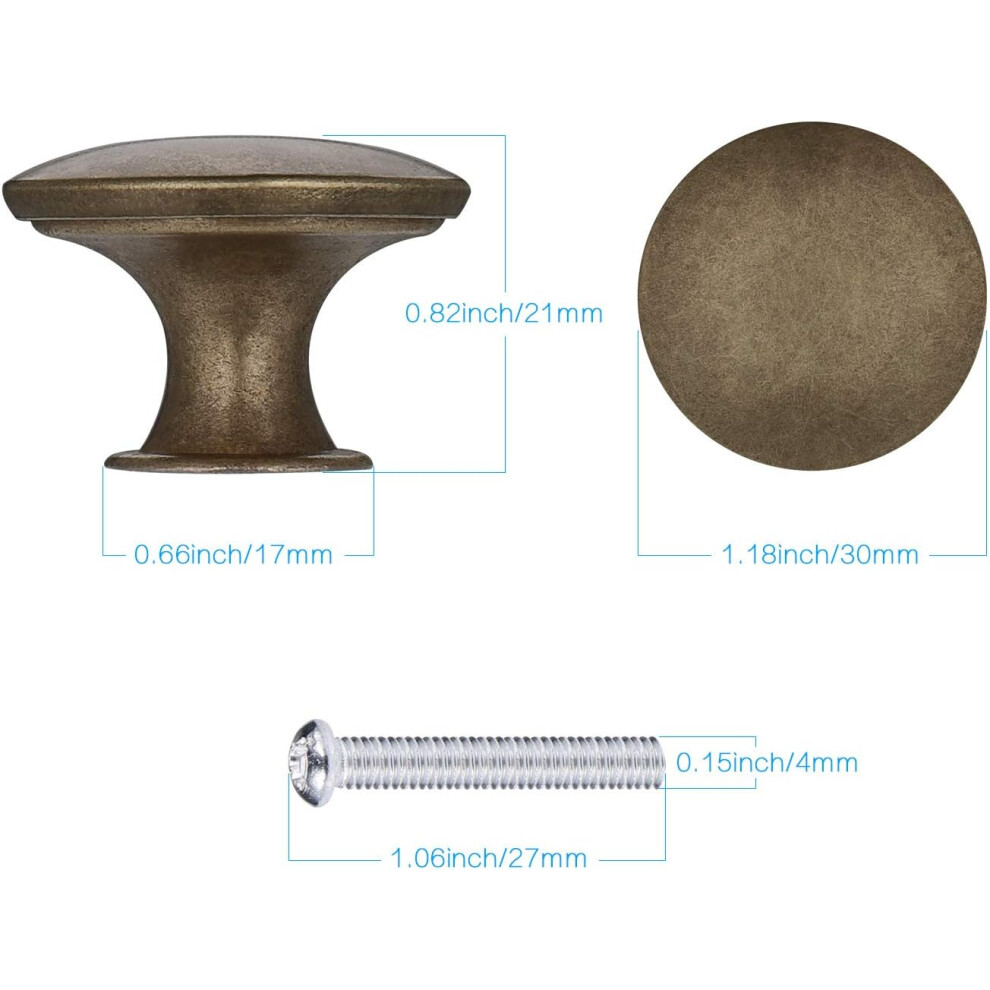 Antique Brass Cabinet Knobs, Round Dresser Knobs Modern Round Style Mushroom Shaped Zinc Copper Hardware Pulls For Kitchen Cupboard Dresser Wardrobe 9169997175564