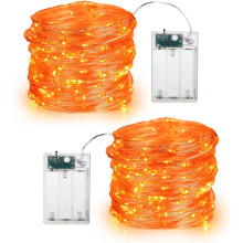 LED Fairy Lights, Battery Operated, 20.45ft Long Silver Wire with Orange Light Emitting, Energy-Efficient for Indoor Outdoor Decorations, Waterproof