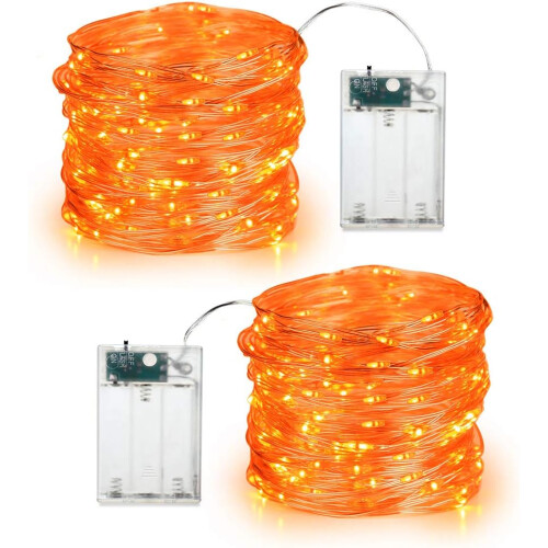 Φωτάκια LED Fairy, Λειτουργούν με μπαταρία, ασημί σύρμα μήκους 20,45 ποδιών με πορτοκαλί