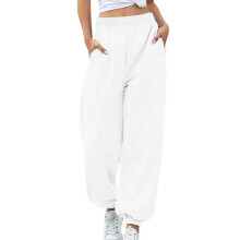 Wijde joggingbroek voor dames, hoge taille, baggy loungebroek met verstelbaar trekkoord, fleecegevoerde joggingbroek met zakken voor comfortabel