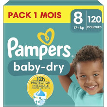 Pampers Baby-Dry Size 8, 120 Nappies, 17kg+, One Night Up to 100% Leak-free