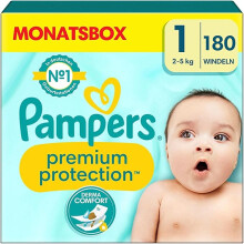 Pampers Premium Protection Baby Diapers Size 1 (2-5 kg) - Newborn - 180 Count - Semi-Monthly Pack -  and Protection for Sensitive Skin