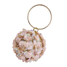 Élégant paillettes fleur pochette sac à main rond sac de- Rose